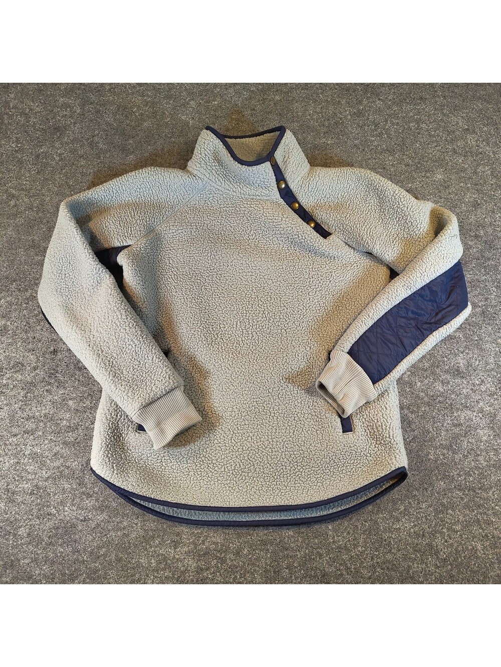 Southern Tide Sherpa Pullover Fleece Sweatshirt Gray Navy Small Snap Neck